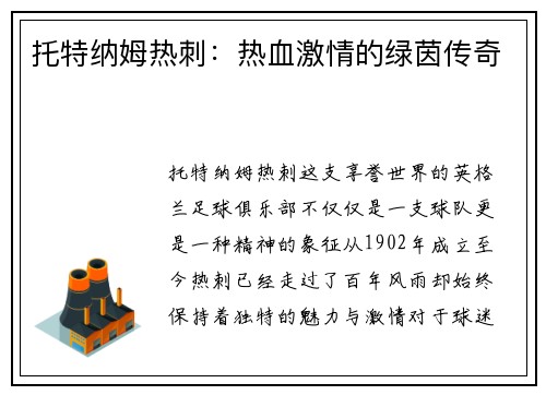 托特纳姆热刺：热血激情的绿茵传奇