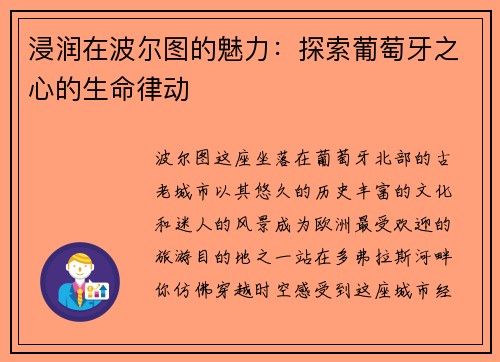 浸润在波尔图的魅力：探索葡萄牙之心的生命律动
