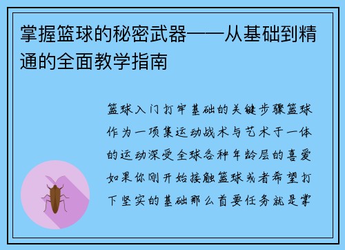 掌握篮球的秘密武器——从基础到精通的全面教学指南